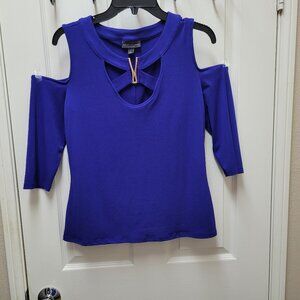 Bold Elements Royal Blue cold shoulder top with gold accents. Size L